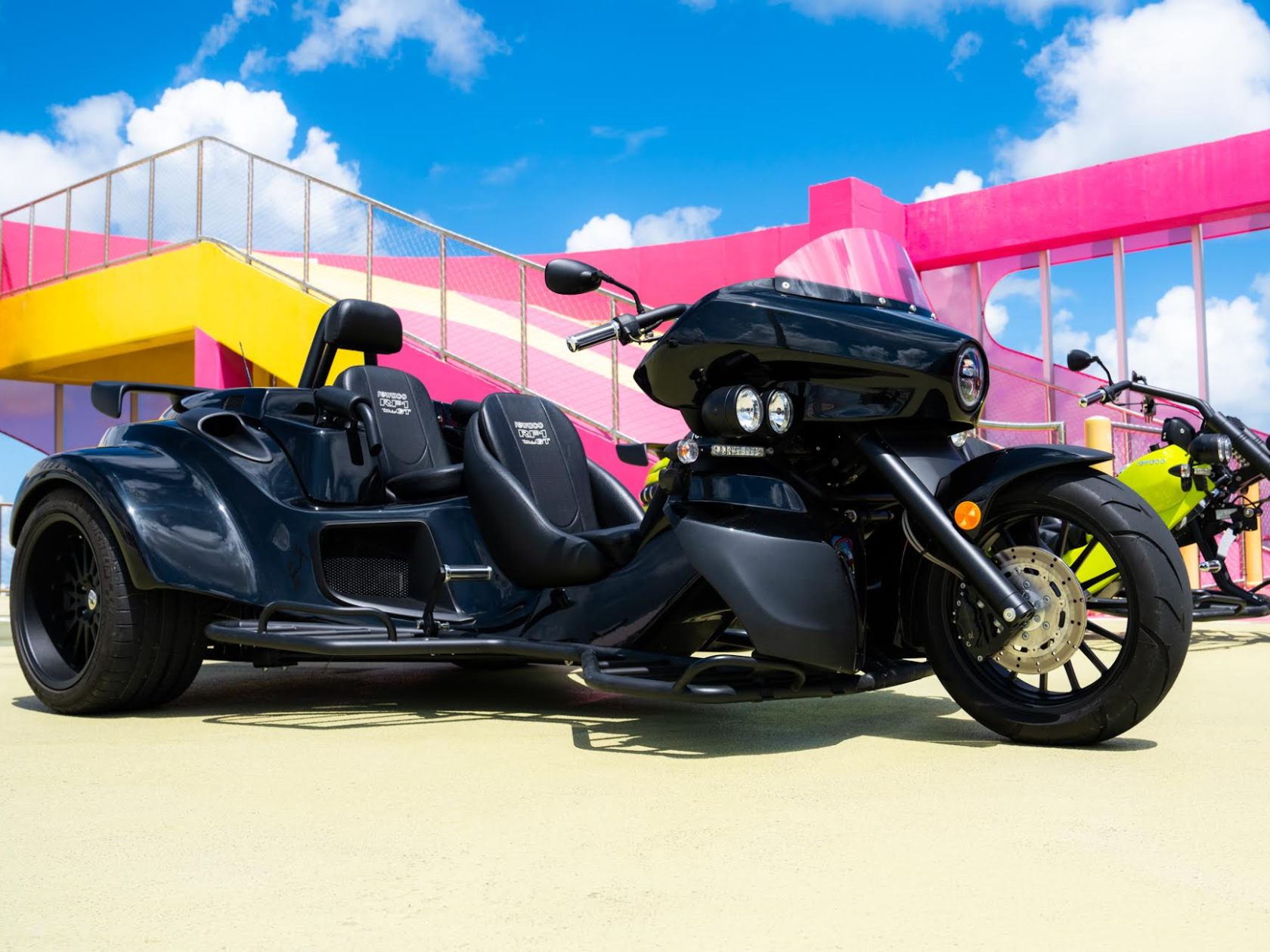 a motorcycle parked on the side of a road